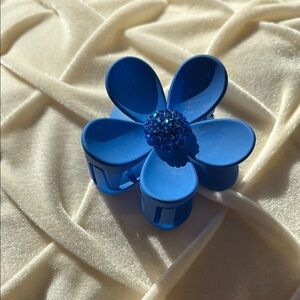Royal Blue Flower Claw Clip with Rhinestone center